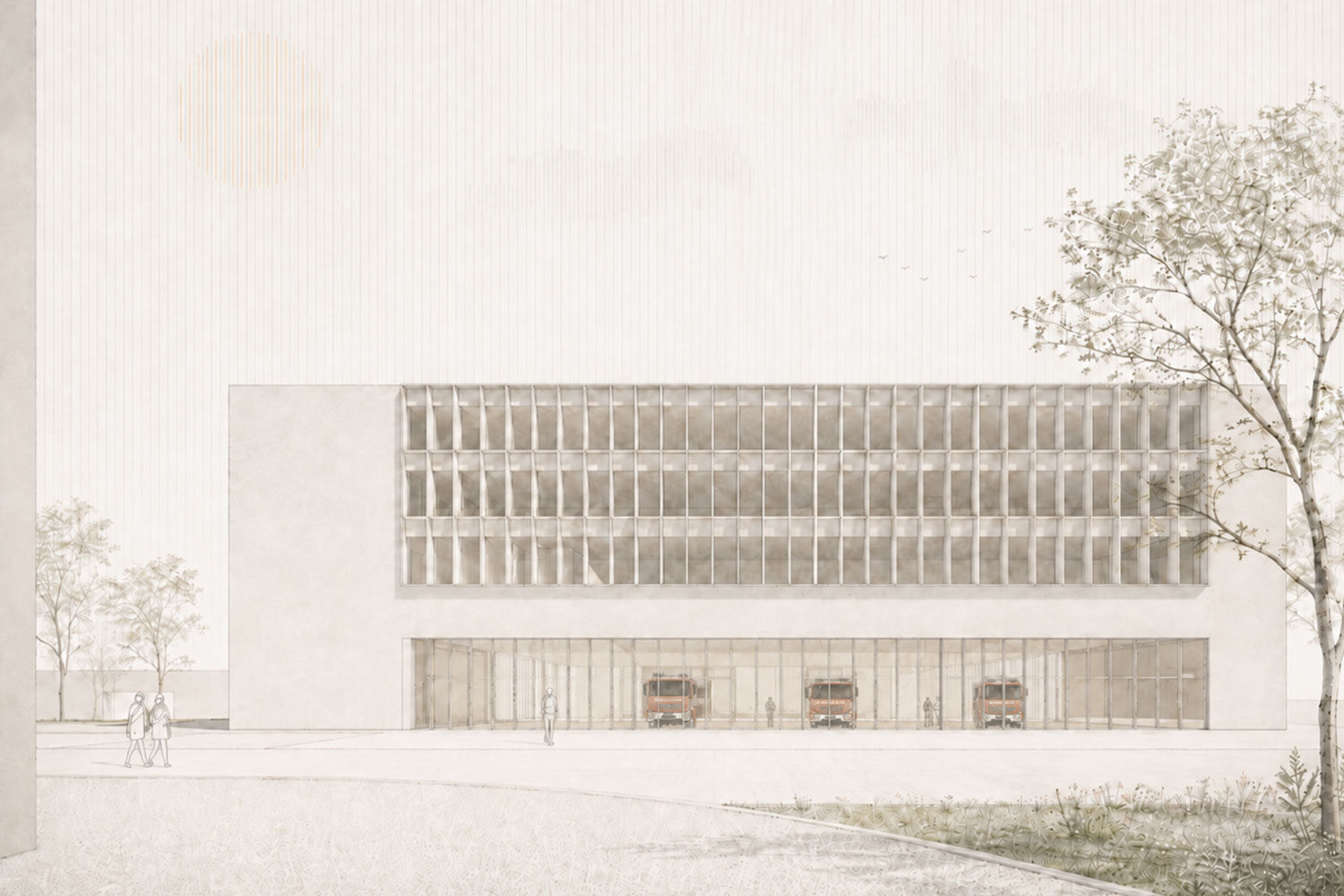 Neubau Feuerwache West, Visualisierung der Außenperspektive