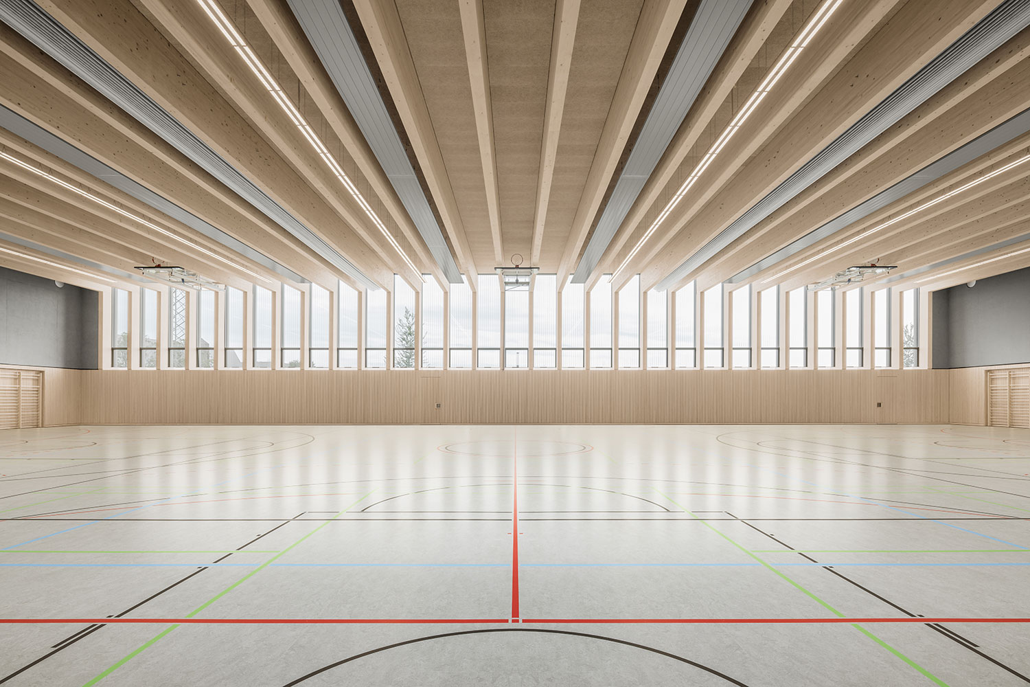 Neubau Staatliche Realschule mit Dreifeldsporthalle Landshut, Sporthalle | dasch zürn + partner Neubau Staatliche Realschule mit Dreifeldsporthalle Landshut, Sporthalle