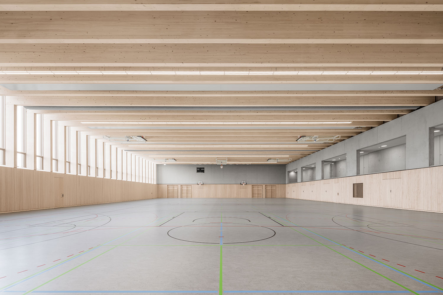 Neubau Staatliche Realschule mit Dreifeldsporthalle Landshut, Sporthalle | dasch zürn + partner Neubau Staatliche Realschule mit Dreifeldsporthalle Landshut, Sporthalle