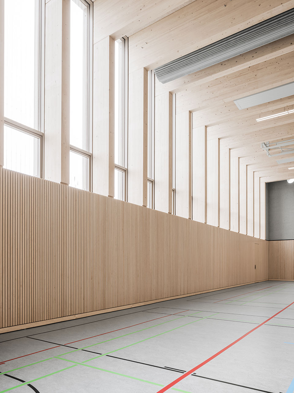 Neubau Staatliche Realschule mit Dreifeldsporthalle Landshut, Sporthalle, Detail | dasch zürn + partner Neubau Staatliche Realschule mit Dreifeldsporthalle Landshut, Sporthalle, Detail